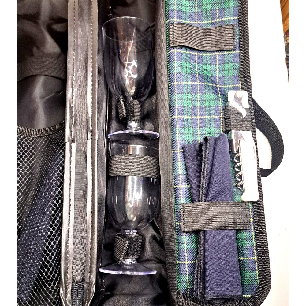 Plaid Travel Wine Bottle Kit Picnic Gift 14x7x4 Handle Travel Portable Wine Bag